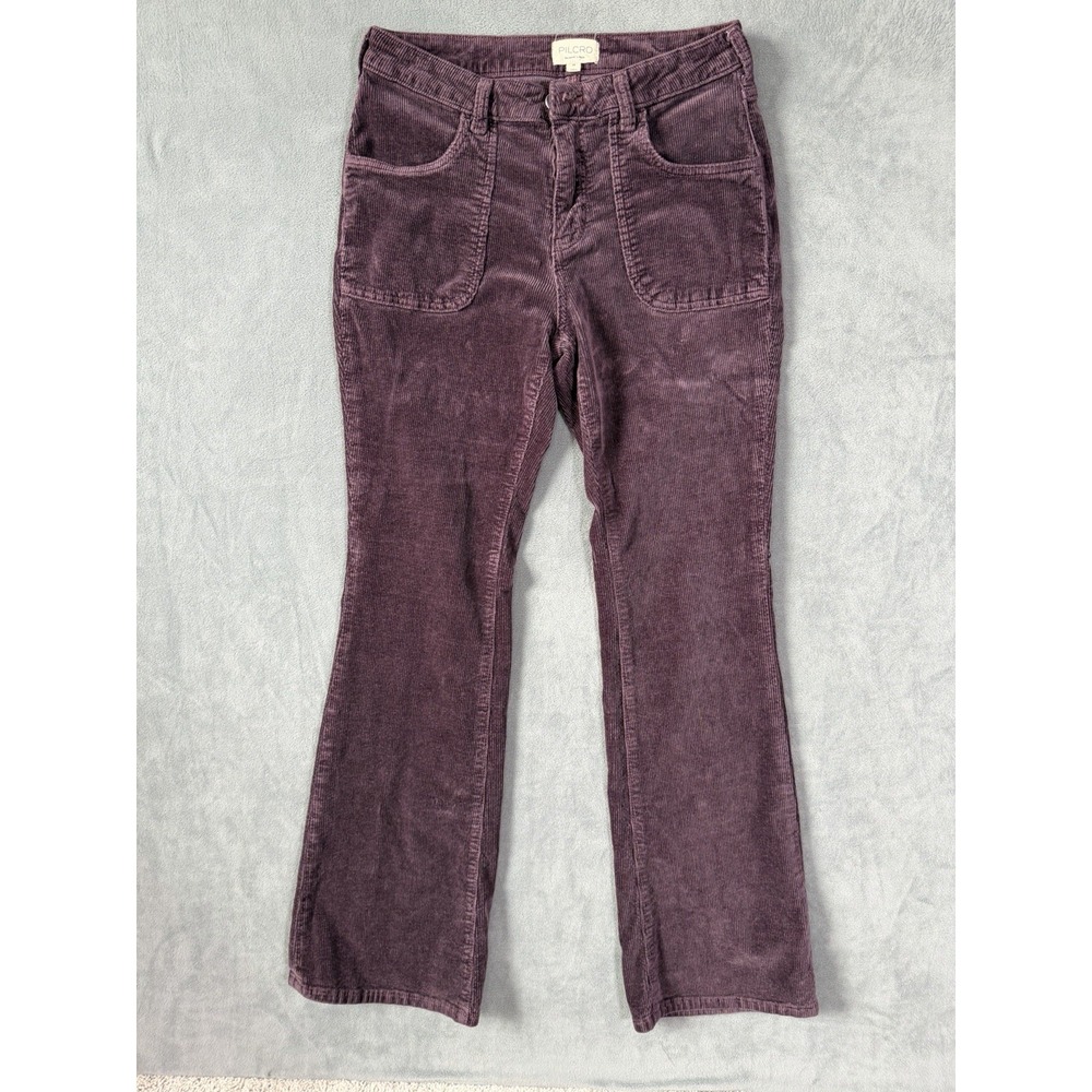 Anthropologie Pilcro Maroon Burgundy Corduroy Pants Flare Leg Size 28 Stretch